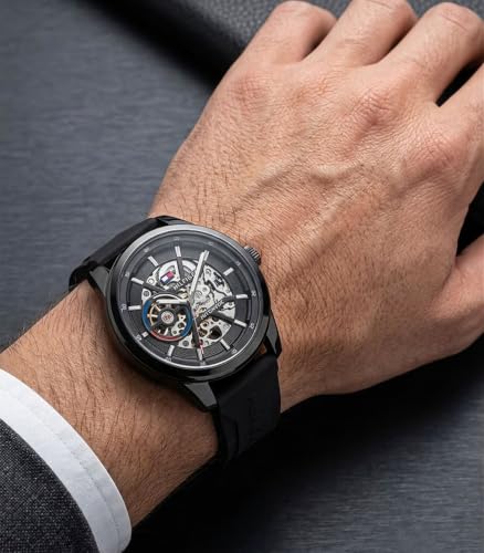 Image of Luxury Automatic Style Watch for Men | Black Silicone Strap | Skeleton Open Dial | Premium Analog Wrist Watch | Sports & Casual Wear