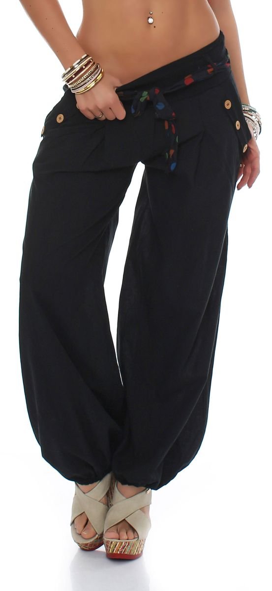 Malito Bloomers with Belt Classic Design Boyfriend Pants Aladin Harem Pants Baggy Yoga 3417 Women One Size (Black)
