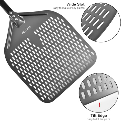 VIKCOLEE Perforated Pizza Peel, 14 x 16 Inch Rectangular Pizza Turning Peel, Professional Anodized Aluminum Turning Pizza Spatula, 34 inch overall by VIKCOLEE - Image 3