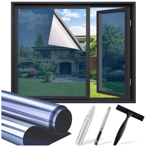 Image of SUNBABY Window Tint for Home, One Way Privacy Film Heat & UV Blocking, Static Cling No Glue Renter Friendly Cover for Home Bedroom, Office & Sliding Glass Door, 23.6 x 78.7 Inch with 3 Tools, Blue