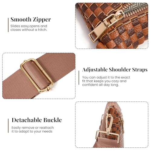 Image of Woven Crossbody Bags For Women, Checkered PU Waist Pack Travel Sling Bag