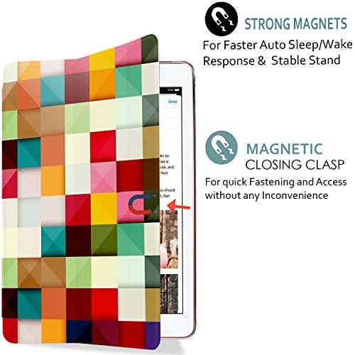 Image of DuraSafe Cases for iPad PRO 12.9 Inch 2nd [ Pro 12.9 2 Generation 2017 ] A1670 A1671 MQEF2HN /A MQED2HN /A MQEE2HN /A MQDC2HN /A Trifold Printed PC Lightweight Protective Clear Back Cover - Color Grid