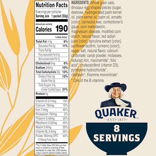 Image of Quaker, Instant Oatmeal, Dinosaur Eggs Brown Sugar,1.76 (Pack of 8), 14.1 Oz