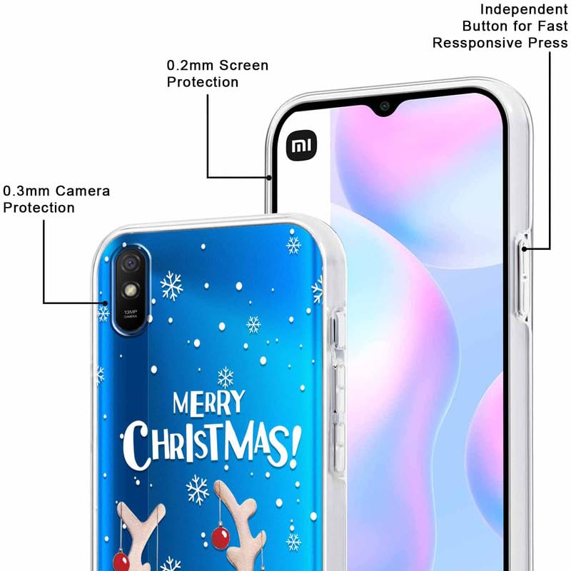 Yoedge Natale Cover per Xiaomi Redmi 9A 4G 6,53, 360 Gradi Full Body Protettivo Case con Protezione Schermo, Trasparente Silicone TPU Antiurto Custodia con Cartoon Natalizie Disegni, Animato 1