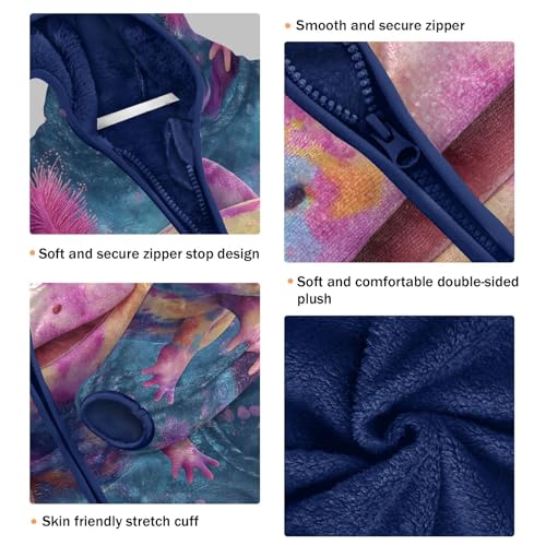 Colorful Axolotl with Pink Toddler Fleece Jacket Girl Boys Hooded Fleece Jacket Coat Warm Outwear Zip-up 3-10T3