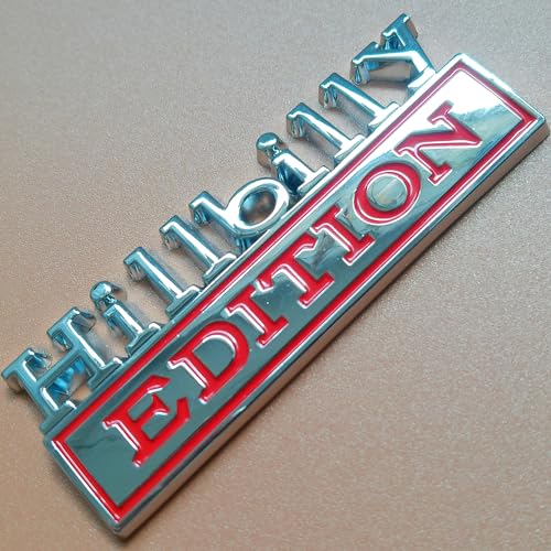 Image of Generic Hillbilly Edition Emblem with Strong Adhesive, Hillbilly Car Emblem 3D Badge Decal Car Truck Replacement Compatible with Universal Vehicle, Car, Truck, SUV (Silver Red)