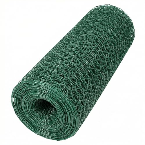 Amagabeli Malla Metálica Hexagonal |Rollo 100cm x 25m, 25mm |Revestida en PVC Verde Anticorrosivo | Alambre Resistente para Malla Gallinero y Vallas Metálicas