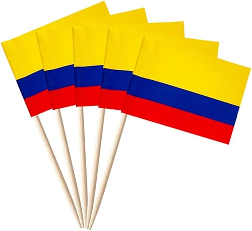 100 banderas colombianas con palillos de dientes de Colombiana, mini adornos colombianos pequeños para cupcakes, banderas, banderines para fiesta de