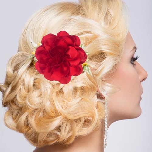 Image of Dainty Fabric Rose & Camellia Flower Oversized Brooch Pins & Hair Clip - Large Lapel Pin, 4.3in /7.5in