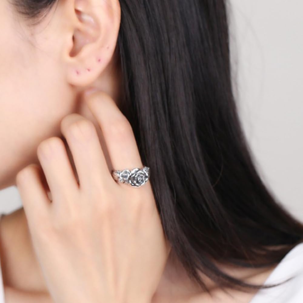 Retro Rose Flower Open Ring for Women Men Vintage Blossom Punk Adjustable Extendable Rings Comfort Fit Band Personalized Trendy Statement Cuff Ring Unisex Gift Gifts Xmas - Image 4