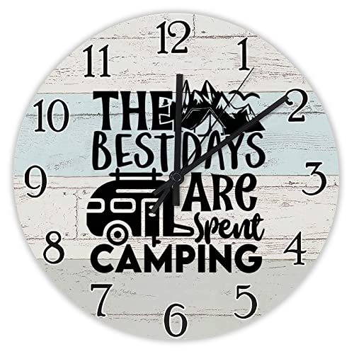 The-Best-Days-are-Spent-Camping-Wooden-Round-Clocks-Happy-Camping-Adventure-Clocks-Travel-Hiking-Wall-Decor-Silent-Clock-Farmhouse-Decor-Round-Wall-Clocks-for-Living-Room-Bedroom-12Inch The Best Days are Spent Camping Wooden Round Clocks Happy Camping Adventure Clocks Travel Hiking Wall Decor Silent Clock Farmhouse Decor Round Wall Clocks for Living Room Bedroom 12Inch