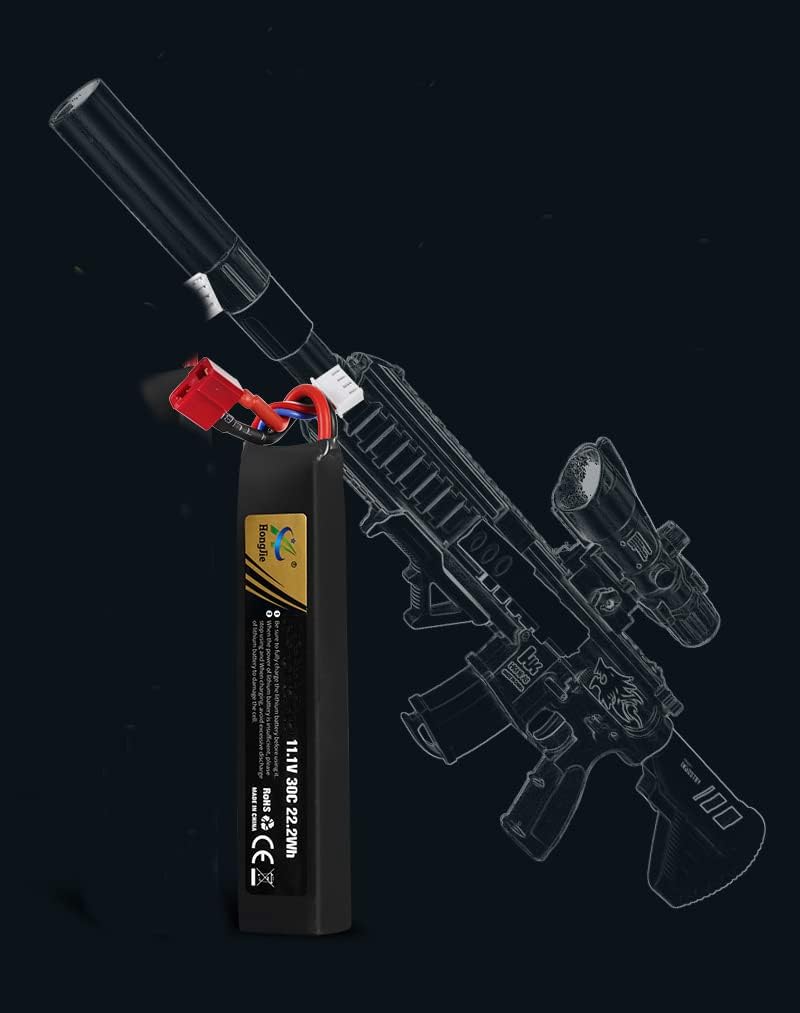 Batteria 1800mAh 30C 11.1v lipo Airsoft Connettore a T con caricatore USB Presa T a cavo Mini Tamiya Compatibile con Airsoft Gel Batterie ricaricabili per Blaster a Perle d'acqua Accessori 2 pezzi