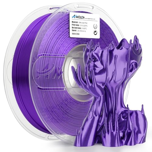 Image of AMOLEN Silk PLA 3D Printer Filament, Shiny Silk Purple PLA Filament 1.75mm, 3D Printing PLA Filament for Most FDM 3D Printer, 1kg Spool(2.2lbs)