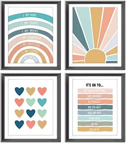 I Am Kind Smart Brave Positive Affirmations Mental Health Poster Prints for Teens Room Playroom Nursery Classroom Decor,Boho Rainbow Sunshine Decorations Prints Wall Art Unframed 4pcs 8x10 Inches image 5
