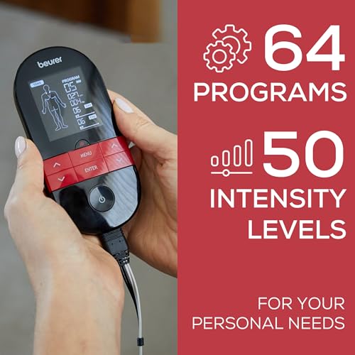 Image of Beurer EM59 Digital TENS /EMS Device with Heat, 4-in-1 stimulation device for pain therapy muscle stimulation, massage and heat therapy 4 electrodes 70 programmes 50 intensity levels
