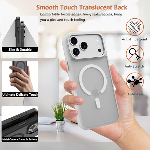 Image of Magnetic for iPhone 17 Pro Phone Case, [Compatible with MagSafe], Screen Protector X1, [Military Grade Drop Protection],Matte Finish,Slim,Shockproof,Protective (Frosted White, iPhone 17 PRO)