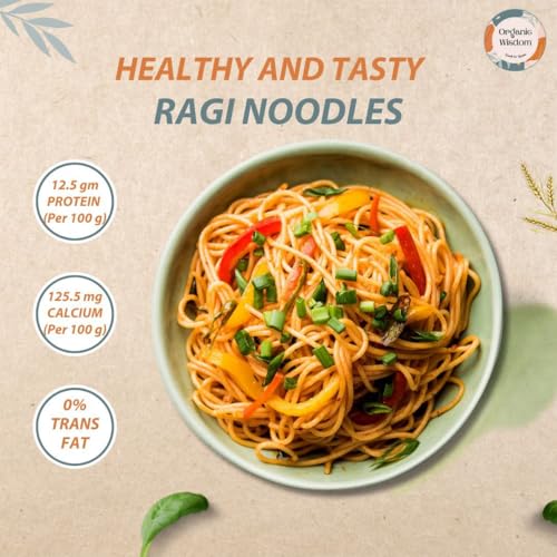 Image of Organic Wisdom Ragi Noodles (Finger Millet) | Healthy Millet Noodles, Pack of 2 - 192g Each | No Maida, Not Fried, Sun Dried | No MSG, No Junk | High Calcium, Iron & Protein | Tastemaker Inside
