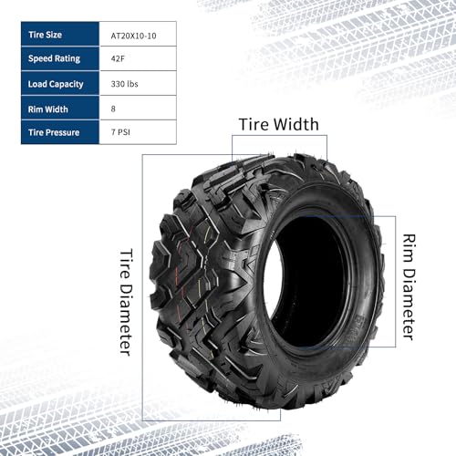 Image of GarveeTech ATV /UTV Tires, Set of 4-21x7-10 & 20x10-10 All-Terrain Tires, 6-Ply Tubeless, for Off-Road, Mud, Dirt and Trails