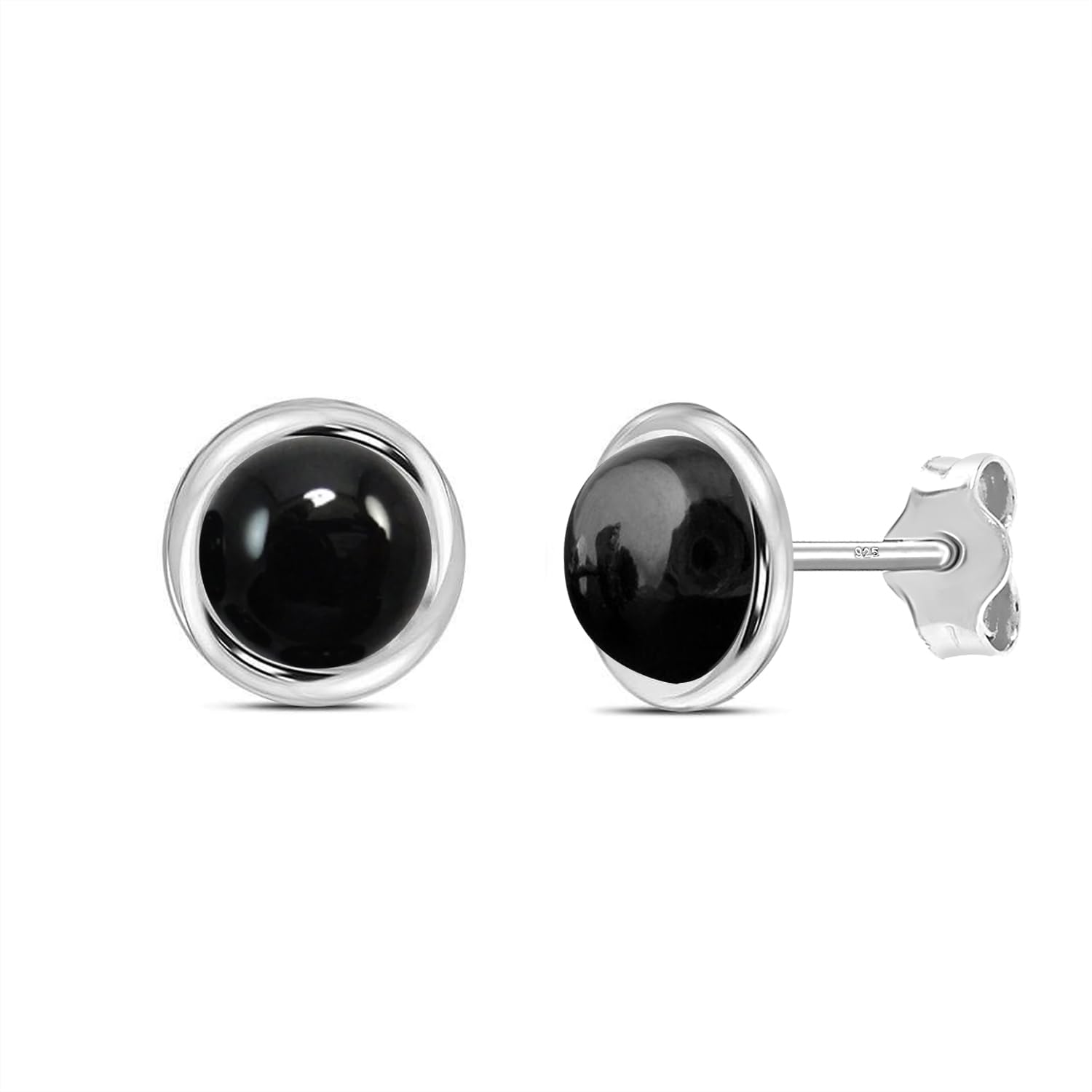 LeCalla 925 Sterling Silver Stud Earrings for Men | Small Hypoallergenic Black Onyx Earrings with Round Triangle and Square Design | Gift for Dad Father Son Brother Husband