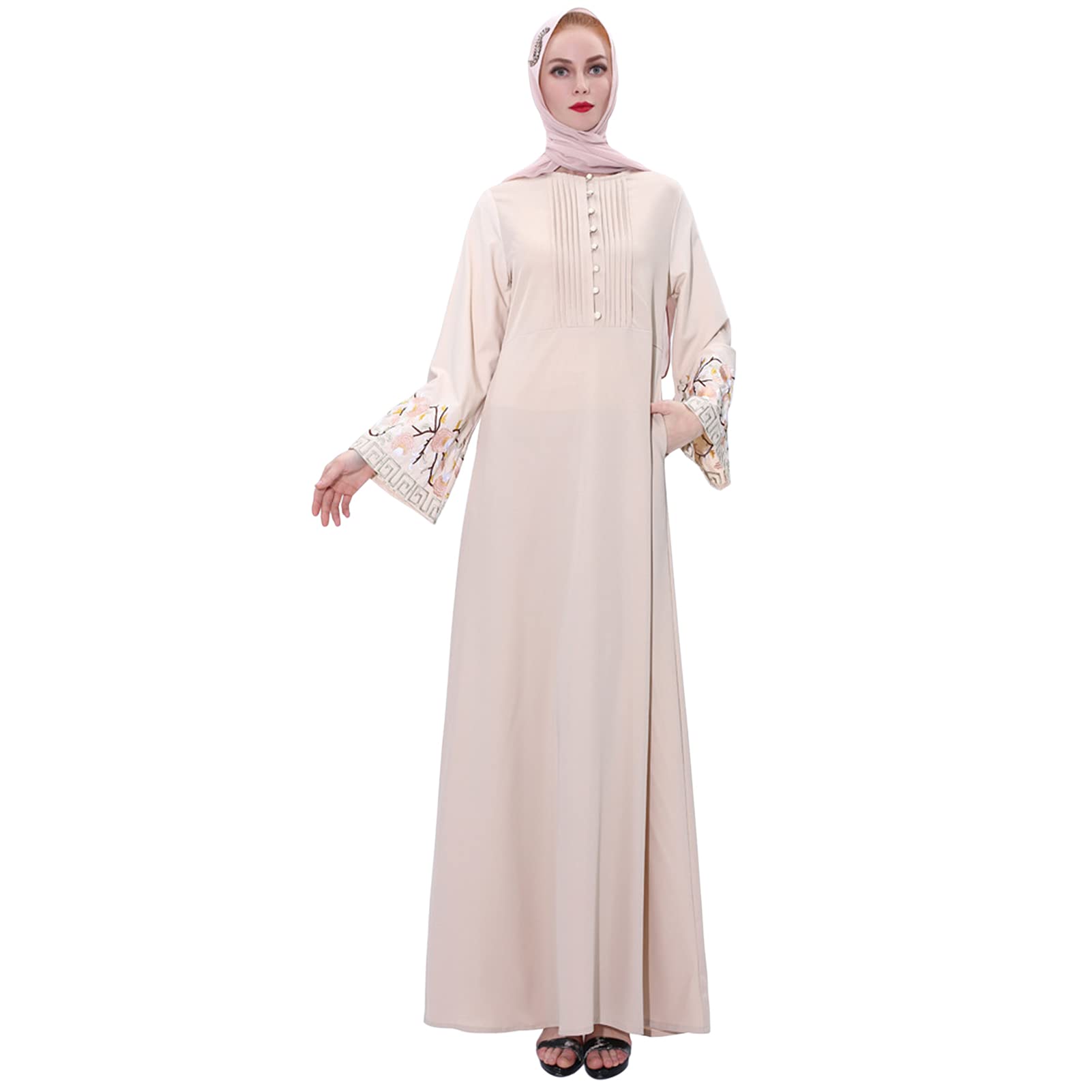 Rummyluck Women's Islamic Robe, Middle East Dubai Full Length Long Sleeve Retro Robe Ramadan Muslim Maxi Dress