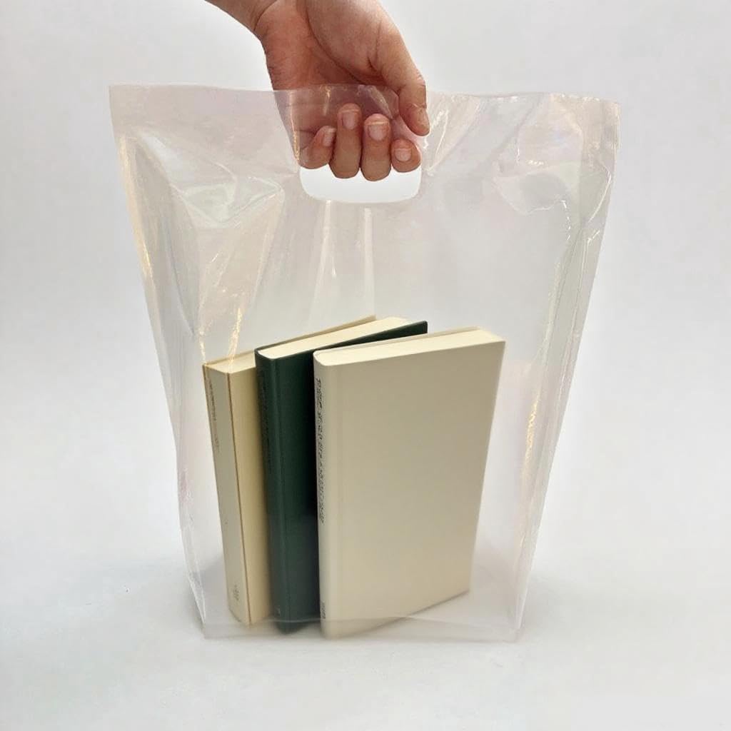 Dyfhoju Clear Plastic Bags with Handles 12x15 Inch - 100 Pack,Retail Merchandise Bags for Boutique, Clothing Store, Gift Shop, Bulk Transparent Shopping Bag for Small Business & Party Favors