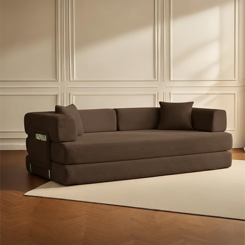 Sofa Bed 2 Seater, Compressed Boneless Couch with High-Density Foam, Cloud-like Comfort Convertible Sleeper Bed for Living Room & Small Spaces, كنبة سرير قطعتين (brown, 200cmThree person sofa bed)