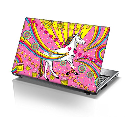 TaylorHe Autocollant en vinyle pour ordinateur portable 13-14" Motif coloré et effet cuir laminé Fabriqué en Angleterre Licorne et paillettes Rose Cover