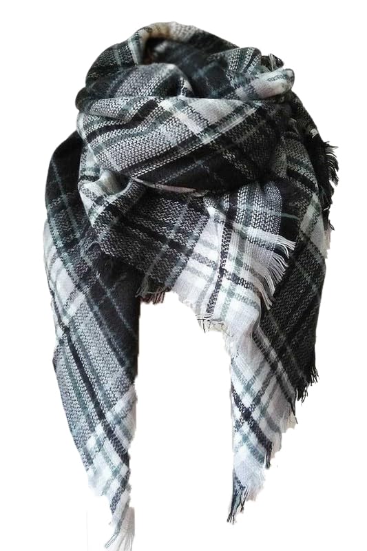 Large Plaid Square Blanket Scarf for Women Winter Warm Shawl Tartan Pashmina Wrap, Checkered Bandana Poncho