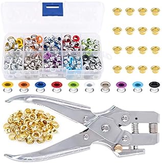 Swpeet 300Pcs 10 Colors 3/16 inch Metal Grommets Kit and 1Pcs Eyelet Hole Punch Pliers with 100Pcs Gold Grommets, Metal Eyelets Kits Shoe Eyelets Grommet Sets for Leather Fabric Belt Clothes