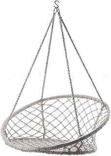 Macramé Silla Colgante Columpio con Tejido De Malla - Bohemia Cuerda De Algodón Colgante Taburete Hamaca para Interiores, Exteriores, Patio, Porche, Terraza, Jardín - Peso Máximo: 290 Libras