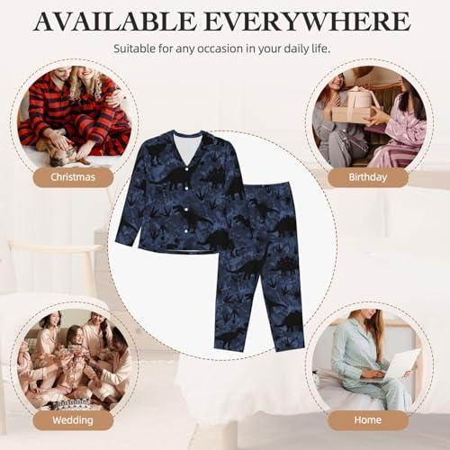 Image of Women'S Long Sleeve Pajama Set Soft Loungewear Button-Down Top & Elastic Waist Pants S- 2XL
