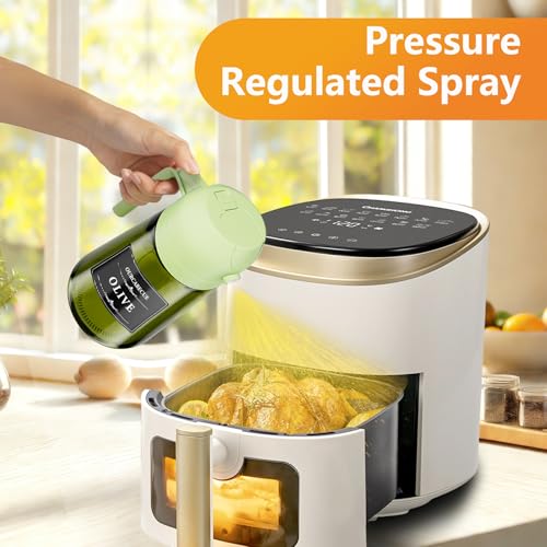 Image of Olive Oil Sprayer & Dispenser Bottle for Cooking 16oz Dark Glass Oil Mister | 2-in-1 Oil Sprayer & Pourer, Fine mist, Light-Blocking, Wide Mouth for Easy Refill & Clean, 8 Oil Labels, Reusable