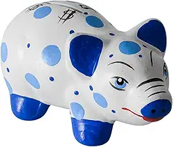 Cofrinho Porquinho Em FaiançA Artesanal - Para Guardar Moedas E Dinheiro, Lindo Para DecoraçãO(Porquinho Azul Com Bolinhas M)