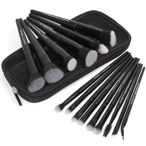 MAGEFY Makeup Brushes,15 Pcs Premium Synthetic Make Up Brushes with Case Foundation Powder Concealers Eye shadows Makeup Brush Set（Black)