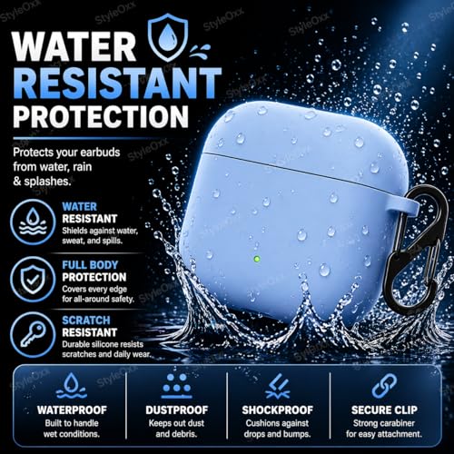 Image of Anvique Silicone Case Cover for Oneplus Nord Buds 4 Pro, Scratch Resistance, Shock Absorption, with Premium Carabiner (SkyBlue)