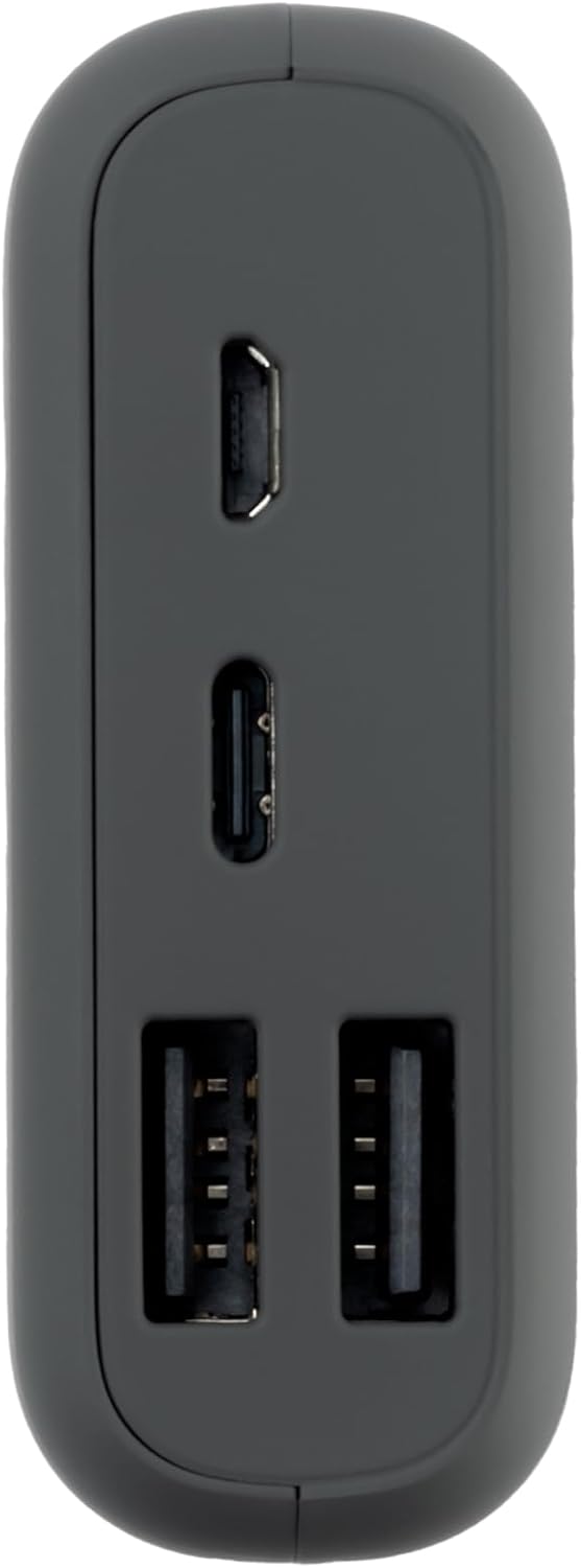 Šoninė view of Mobo Power Bank showing Micro USB, USB-C, and two USB-A ports