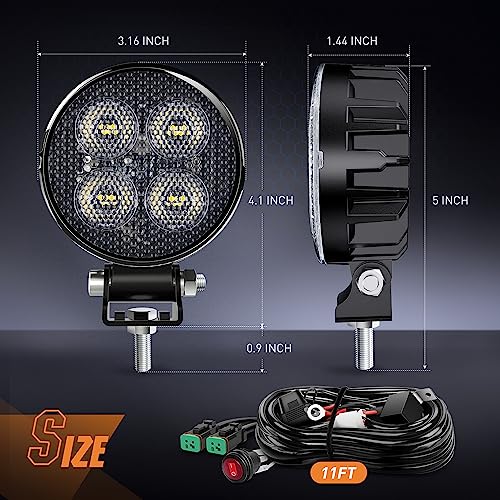 Image of Nilight 2 PCS 3 Inch LED Pods Round 1500LM Built-in EMC Work Light 90 Flood Beam Angle Offroad Side Lights w / 16AWG DT Wiring Kit for Tractor Truck Boat ATV UTV
