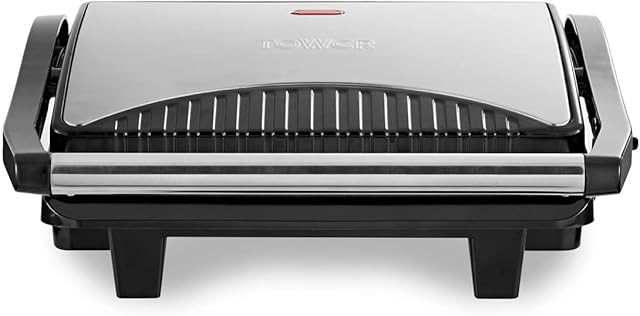 Tower T27009 Cerasure+ 4 Portion Health Grill & Panini Press with Non-Stick Plates, Drip Tray, 1000W, Black