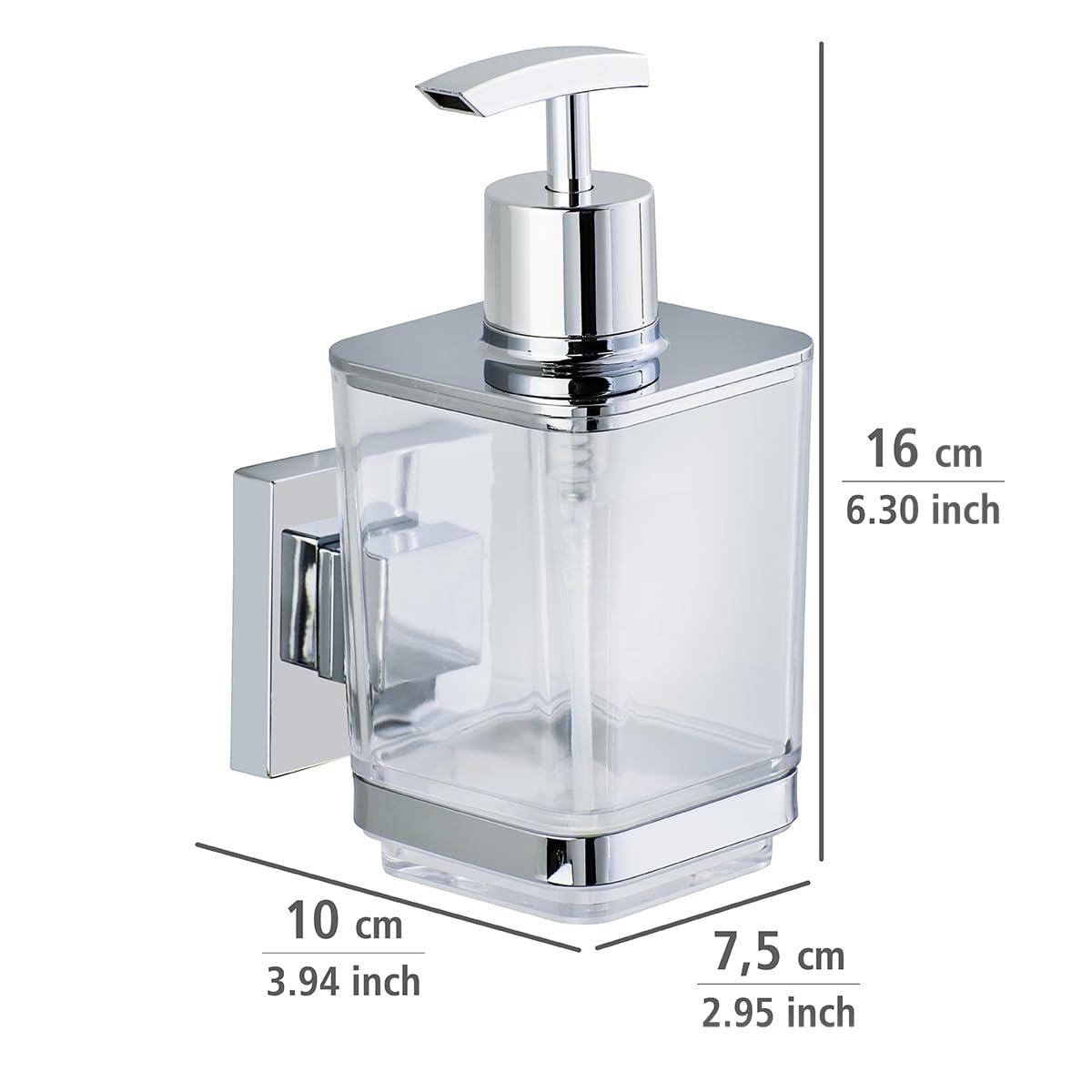 WENKO Vacuum-Loc® dozownik mydła Quadro stal nierdzewna, dozownik mydła w płynie, 0,34 l