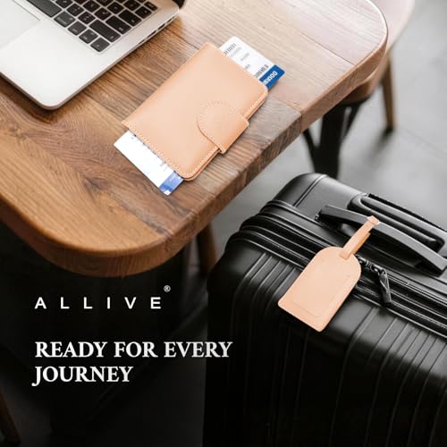 Image of ALLIVE Rfid Passport Holder for Travel Women, Rfid Passport Cover Wallet, Genuine Leather Passport Holder for Travel with AirTag Hidden, Gift Set with Luggage Tag in Premium Gift Box (Beige)