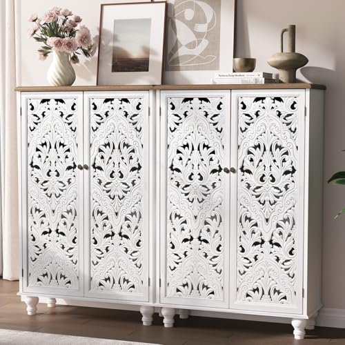47" Tall Storage Cabinet with 2 Doors & Shelves (Set of 2) White
