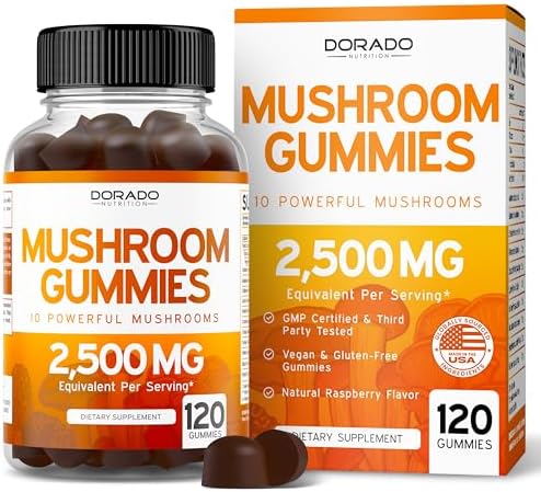 Mushroom Gummies 2500mg 10 in 1 Blend (120 Gummies with Lions Mane, Cordyceps, Reishi & More Functional Mushrooms) Focus & Brain Gummies Mushroom Supplement - Vegan & Third Party Tested - USA Made