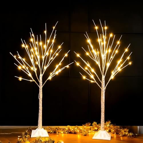 Dazzle Bright 2 Pack Lighted Birch Tree, 4 FT Total 96 LED Pre-lit Artificial Christmas Tree with...