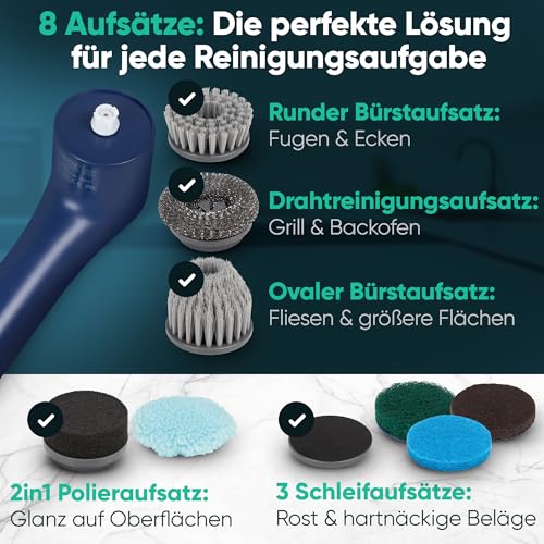 Clatronic elektrische Reinigungsbürste mit Akku | 8 Aufsätze | bis zu 90 min. Betriebsdauer | Putzbürste elektrisch für Bad Küche Sneaker Auto Grill | Reinigungsbürste elektrisch | ERB 3815 A