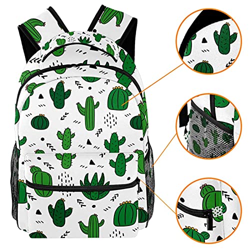 Sac à dos de voyage pour campus filles garçons avec motif cactus vert