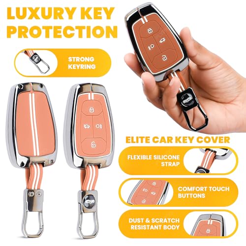 Image of Coll of Fest Premium Metal Silicone Brown Key Cover Compatible with Tata Nexon | Tata Harrier | Tata Safari | Tiago EV | Altroz | Tata Tigor | Punch | Tata EV 4 Button Key Glow in Dark
