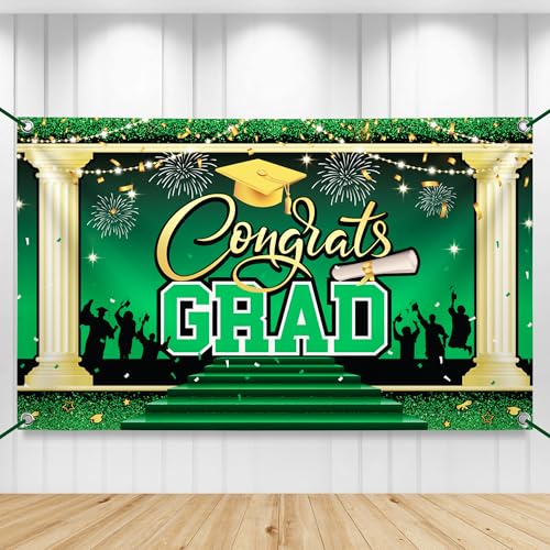 Image of KatchOn, XtraLarge Green Congrats Grad Banner - 72x44 Inch, 2026 Graduation Backdrop | Grad Decorations Class of 2026 Green and Gold for Grad Party Decorations, Graduation Decorations 2026