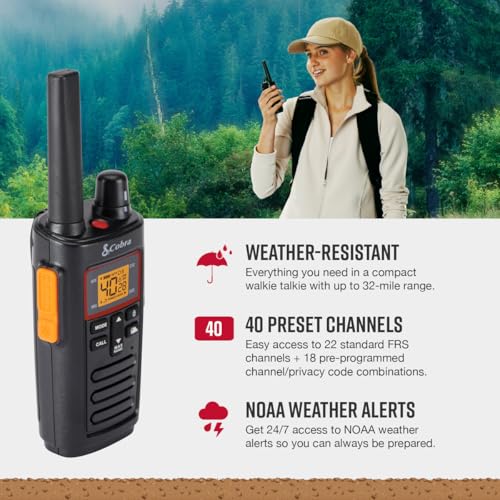 Cobra RX380 Walkie Talkies (2-Pack) – Weather Resistant Two Way Radios Long Range, 40 Pre-Programmed Channels, Weather Alerts, LED Flashlight, Long-Life NiMH Batteries (Black) by COBRA - Image 3