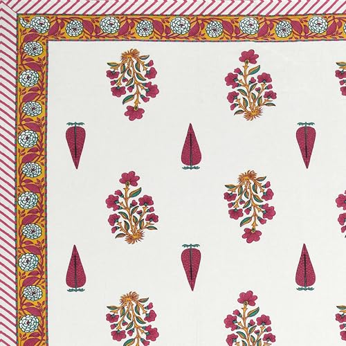 Image of BLOCKS OF INDIA Hand Block Printed 200 TC Cotton King Size Bedsheet | Pink Rose