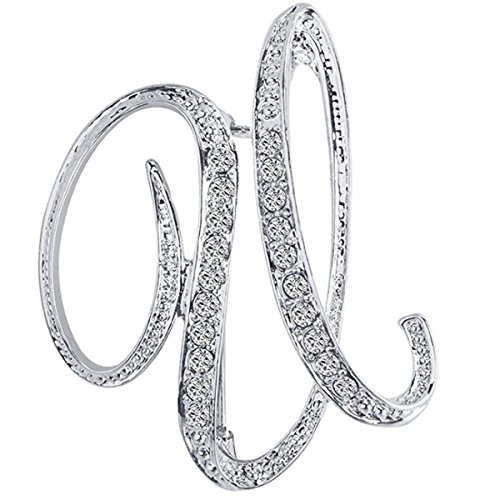 Image of Initial Letters Brooch Pins For Women, Letter Pins For Stockings, Silver Plated Metal Rhinestone Clear AAA+ Crystal Lapel Pin Brooches(1Pcs)